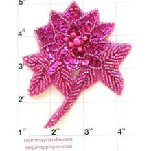Load image into Gallery viewer, Flower Fuchsia with Pink Sequins and Pink Pearls 4&quot; x 3.5&quot;