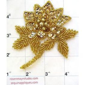 Flower with Gold Sequins and Beads 4" x 3.5"