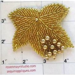 Beaded Leaf Accent with Gold Beads 2.5" x 3"
