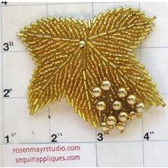 Leaf Epaulet with Gold Beads 2.5" x 3"
