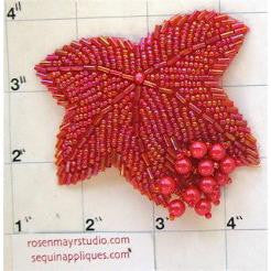 Leaf Epaulet with Lite Red Beads 2.5" x 3"