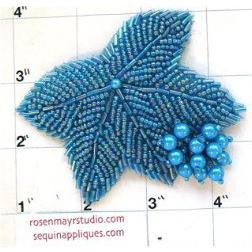 Leaf epaulet with Turquoise Beads 2.5" x 3"