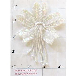 Epualet Flower with White sequins and Beads 4.5" x 3"
