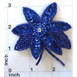 Flower Blue with rhinestone 3" x 2.75"