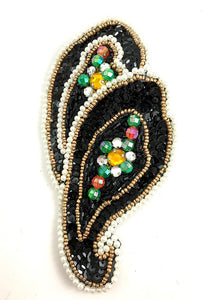 Designer Motif Paisley Shape with Black Sequins and Multi-Color Beads 5.5" x 3"