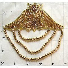 Epaulet with Beaded Fringe Gold Beads 5" x 5"