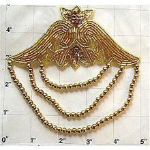 Load image into Gallery viewer, Epaulet with Beaded Fringe Gold Beads 5&quot; x 5&quot;