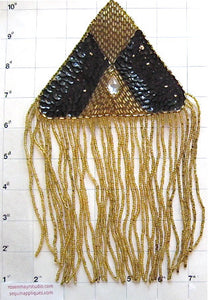 Epaulet with Black ad Gold and Clear Gem 10" x 7"