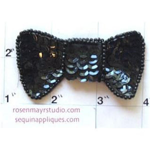 Bow Black Sequins and Beads 1.5" x 2.25"