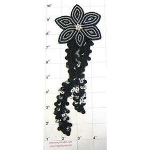 Flower with Black Sequins and Beads 9" x 3.5"