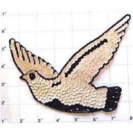 Dove with Beige and Black Sequins and Beads 7" x 7"