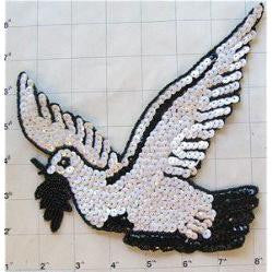 Dove with black and white Sequins and Beads 7" x 7"