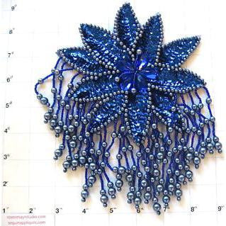 Epaulet with Blue Sequins and Blue Beads 8" x 5.5"