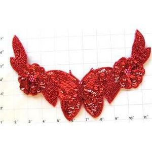 Flower Neckline with Red Sequins and Beads 10.5" x 6"