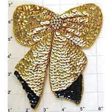 Load image into Gallery viewer, Bow Gold Sequin with Black 6..5&quot; x 5.25&quot;