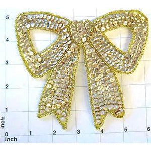 Bow with Gold Sequins and Beads 5" x 6"