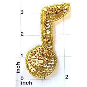 Music Note with Gold Sequins and Beads 3.25" x 2"
