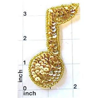 Music Note with Gold Sequins and Beads 3.25