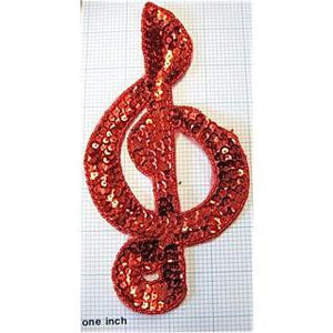 Treble Clef with Red Sequins and Red Beads 7.5" x 3.75"