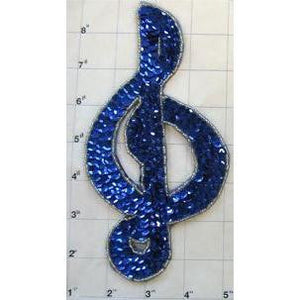 Treble Clef with Blue Sequins Silver Beads 7.5" x 4"