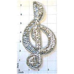 Treble Clef with Silver Sequins and Beads 8" x 4"