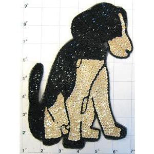 Dog Sitting Black and Beige Sequins and Beads 8" x 6"