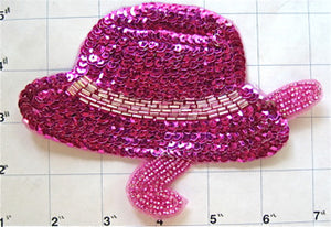 Hat with Fuchsia Sequins and Beads 6" x 4"