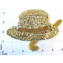 Load image into Gallery viewer, Hat with Cane Gold Sequins and Beads 6&quot; x 4&quot;