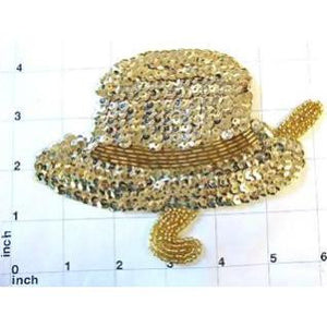 Hat with Cane Gold Sequins and Beads 6" x 4"