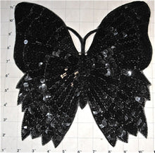 Load image into Gallery viewer, Butterfly with Black Sequins and Beads 10&quot; x 10&quot;