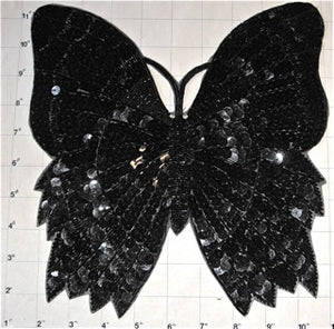 Butterfly with Black Sequins and Beads 10" x 10"