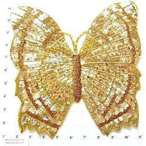 Butterfly Large Gold Sequins and Beads 10.5" x 10"