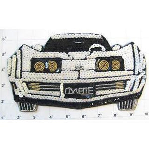 Corvette with White Gold Black Sequins and Beads 5" x 9"