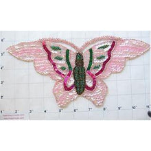 Load image into Gallery viewer, Butterfly with Pink Green Fuchsia Sequins and Beads and Rhinestone Eyes 10.75&quot; x 5&quot;