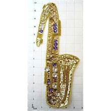 Load image into Gallery viewer, Saxophone Gold with Purple Beads 13&quot; x 5&quot;