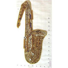 Load image into Gallery viewer, Saxophone Gold Sequins and purple and clear Gemstone   Beads 18&quot; x 8&quot;