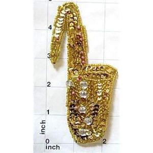 Saxophone with Gold Sequins and Silver Beads 5" x 2.5"