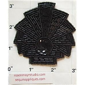 Designer Motif with Black Beads 3" x 3"