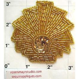 Designer Motif with Gold Beads 3" x 3"