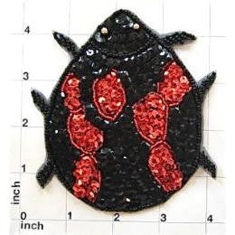 Beetle with Red and Black Sequins and Beads 4.5" x 4"