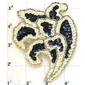 Designer Motif with White and Moonlite Sequins and Beads 4" x 3.5"