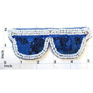 Sunglasses with Blue Sequins and Pearls 2" x 5.25"
