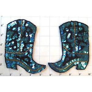 Boot Pair with Turquoise and Black Sequins and Beads 5" x 4.5"
