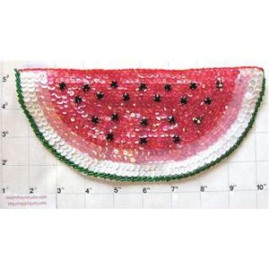 Watermelon with Red White Pink and Black Sequins and Beads 4" x 9"