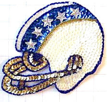 Football Helmet with White and Blue Sequin Colors 6.75" x 5"