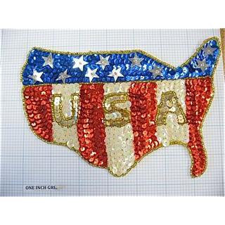 Choice of Size United States Flag with USA Sequins and Beads 7.5" x 5" and 10.5" x 8"