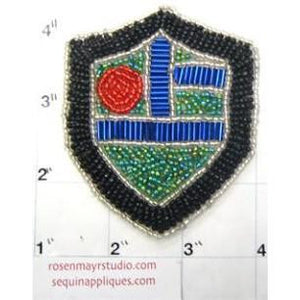 Crest all beads Black Red Blue turquoise 3.25" x 2.75"