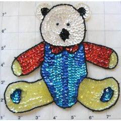 Bear with blue and red Outfit 7" x 6.5"