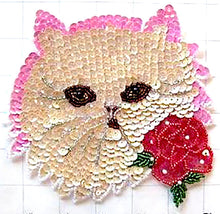 Load image into Gallery viewer, Cat Face Beige Sequins with Rose 6&quot; x 6&quot;