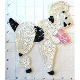 Poodle with Chinese White Sequins Pink Bow 8" X 7"
